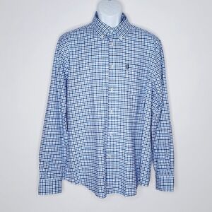 Barbour Shirt Mens Medium Blue White Gingham Tailored Long Sleeve Button Down